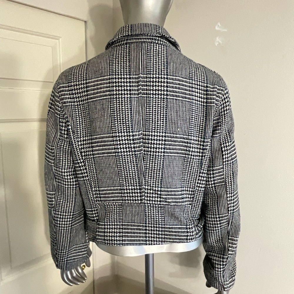 Stoosh Houndstooth Tweed Moto Jacket - Black & White Plaid - size large - Picture 2 of 8